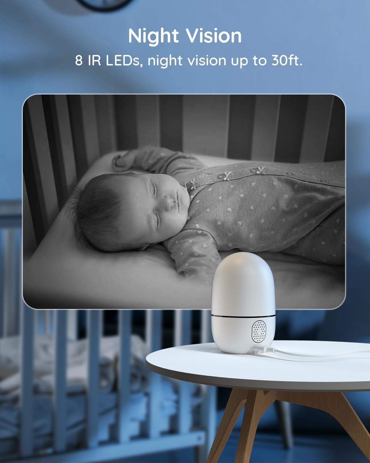 VIRTAVO XD1 Indoor Security WiFi Camera, No Subscription Required, Dual-Lens 360° PTZ Baby Monitor & Pet Cam, Motion Tracking, 2-Way Audio, Night