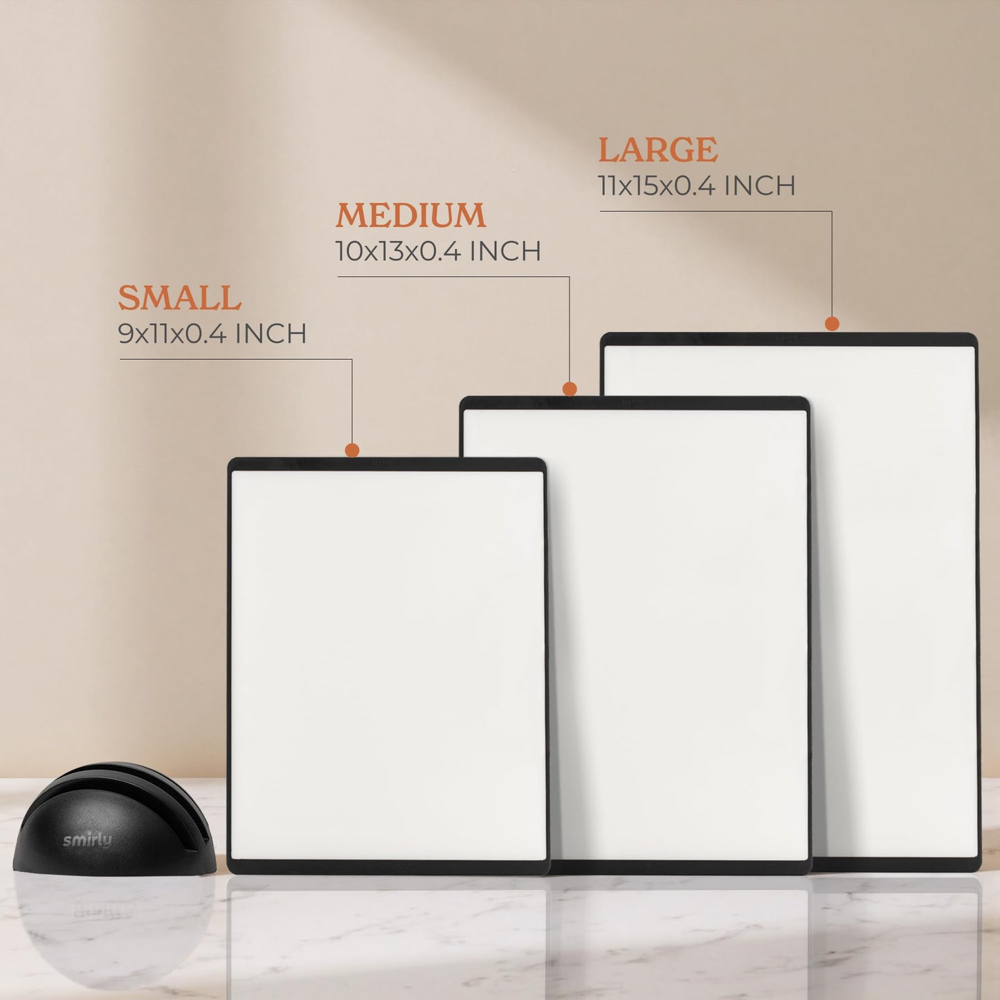 SMIRLY Plastic Cutting Board Set with Holder 3 Pieces, Non-Slip Dishwasher Safe Chopping Boards for Kitchen, Black & White