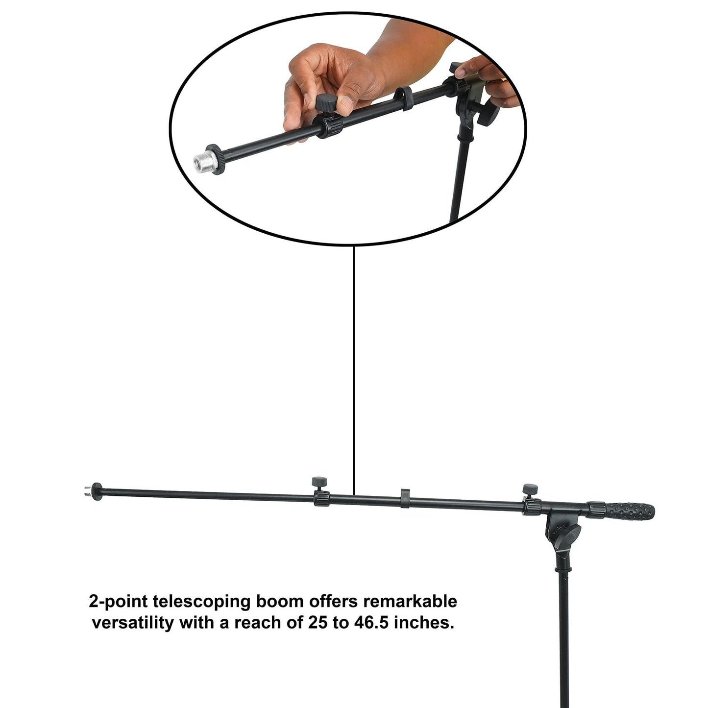 Rockville RVMIC1 V2 Pro Audio Tripod Microphone Stand, Telescopic Boom, All-Metal Joints, Steel, Universal, Perfect for Studio & Live Performances