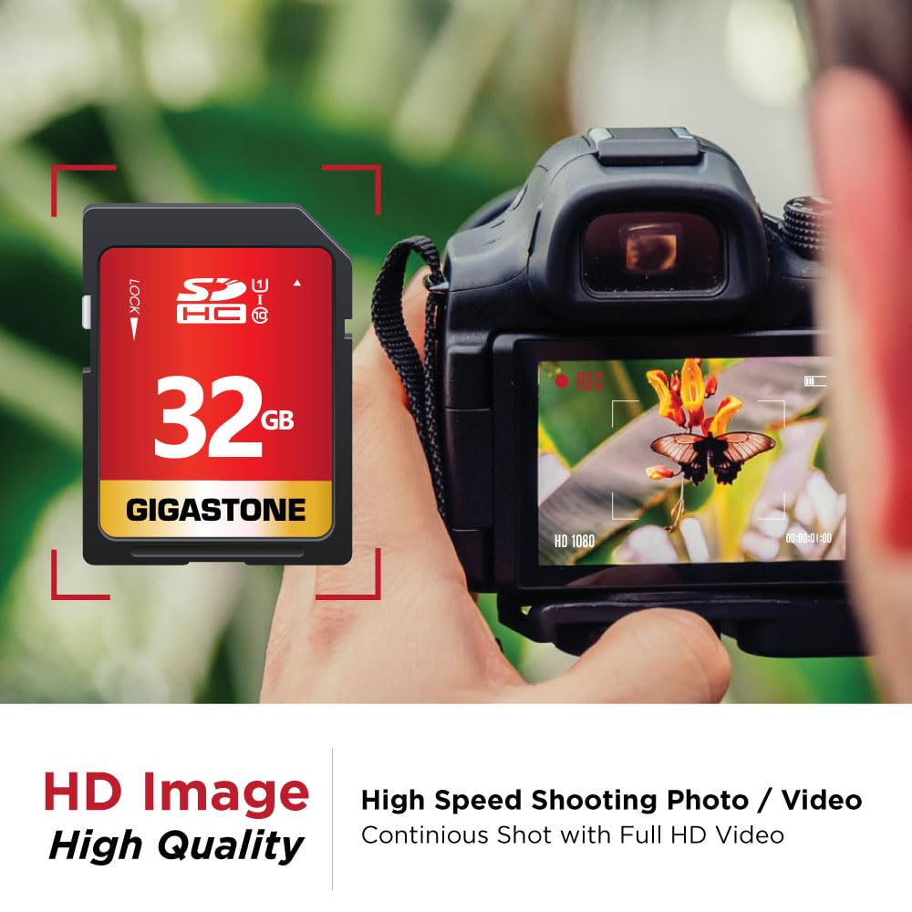 GIGASTONE 32GB SD Card 10-Pack UHS-I U1 Class 10 SDHC Memory Card High-Speed Full HD Video Compatible with Canon Digital Camera, SPYPOINT TACTACAM