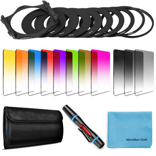 14 PCS Square Filter Kit Graduated ND Filters Color Lens Filter Set for Cokin P Series with Adapter Rings(49-82mm) Filter Holder Lens Cleaning Pen