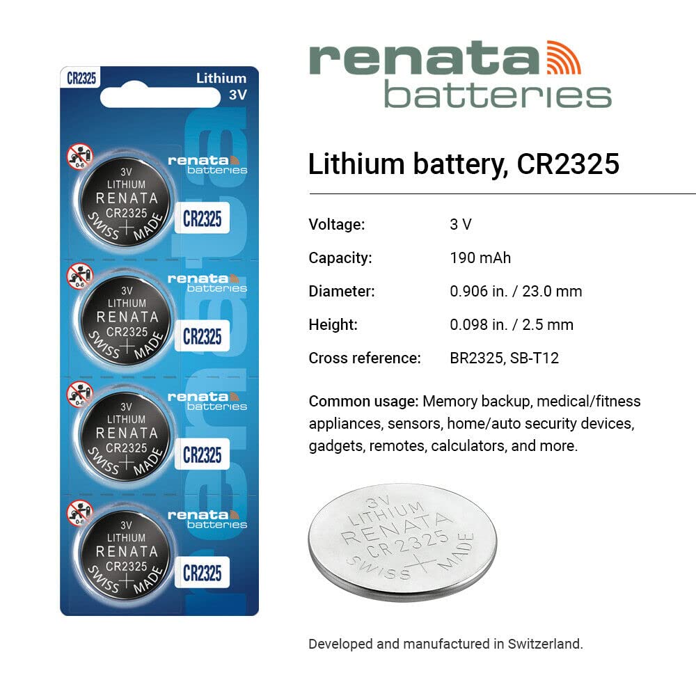 Renata CR2325 Batteries - 3V Lithium Coin Cell 2325 Battery (2 Count)