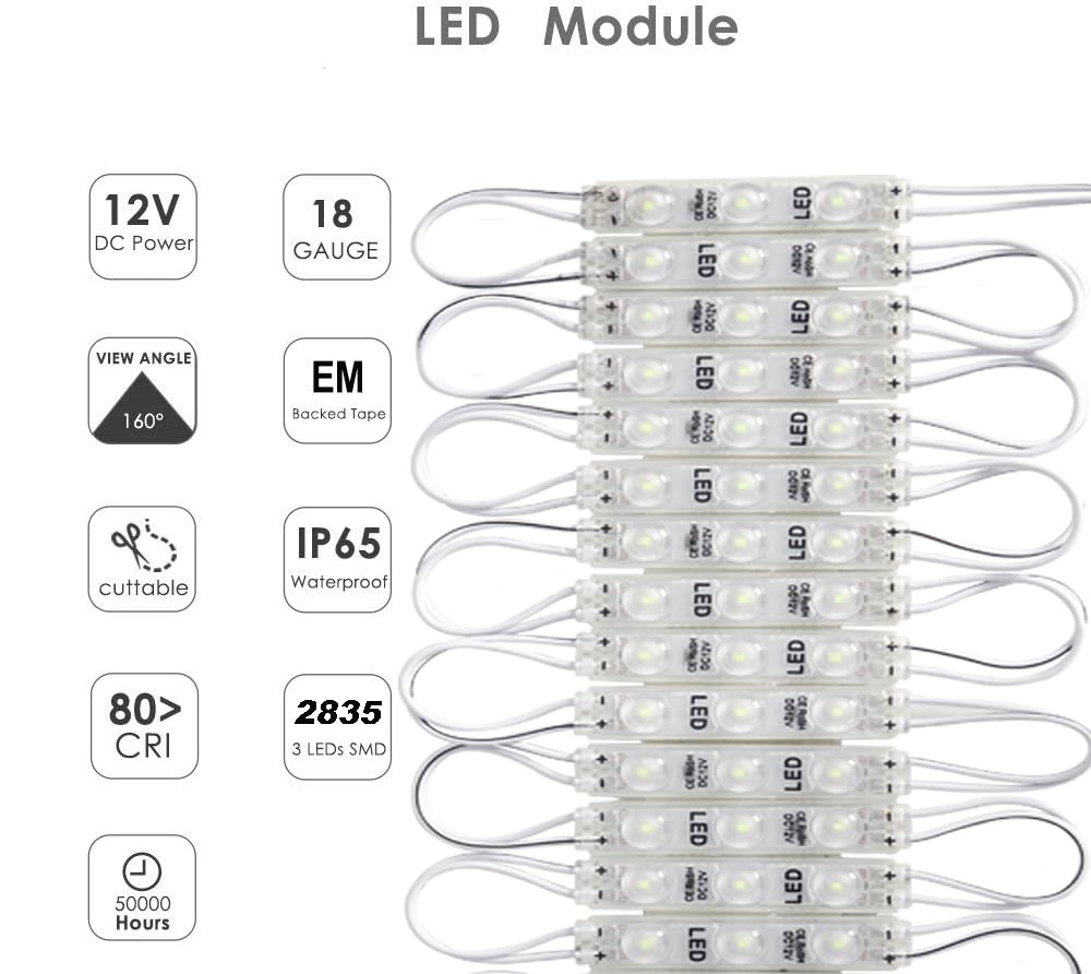 AOOYUANKE LED Module, 200pcs 100 Ft 3 LED Sign storefront Lights Module White Super Bright 2835 SMD IP65 Waterproof for Advertising Signs with Tape