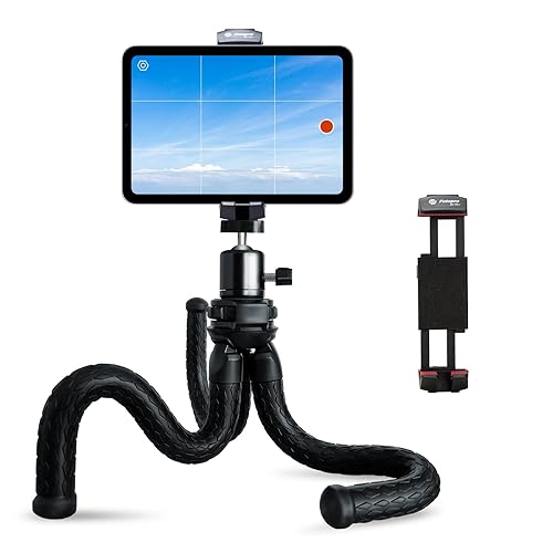 Fotopro iPad Tripod Stand with 360 Ball Head for Camera, Phone, Tablet & More - Cold Shoe, Flexible Phone Tablet Holder for Vlogging, Live Streaming