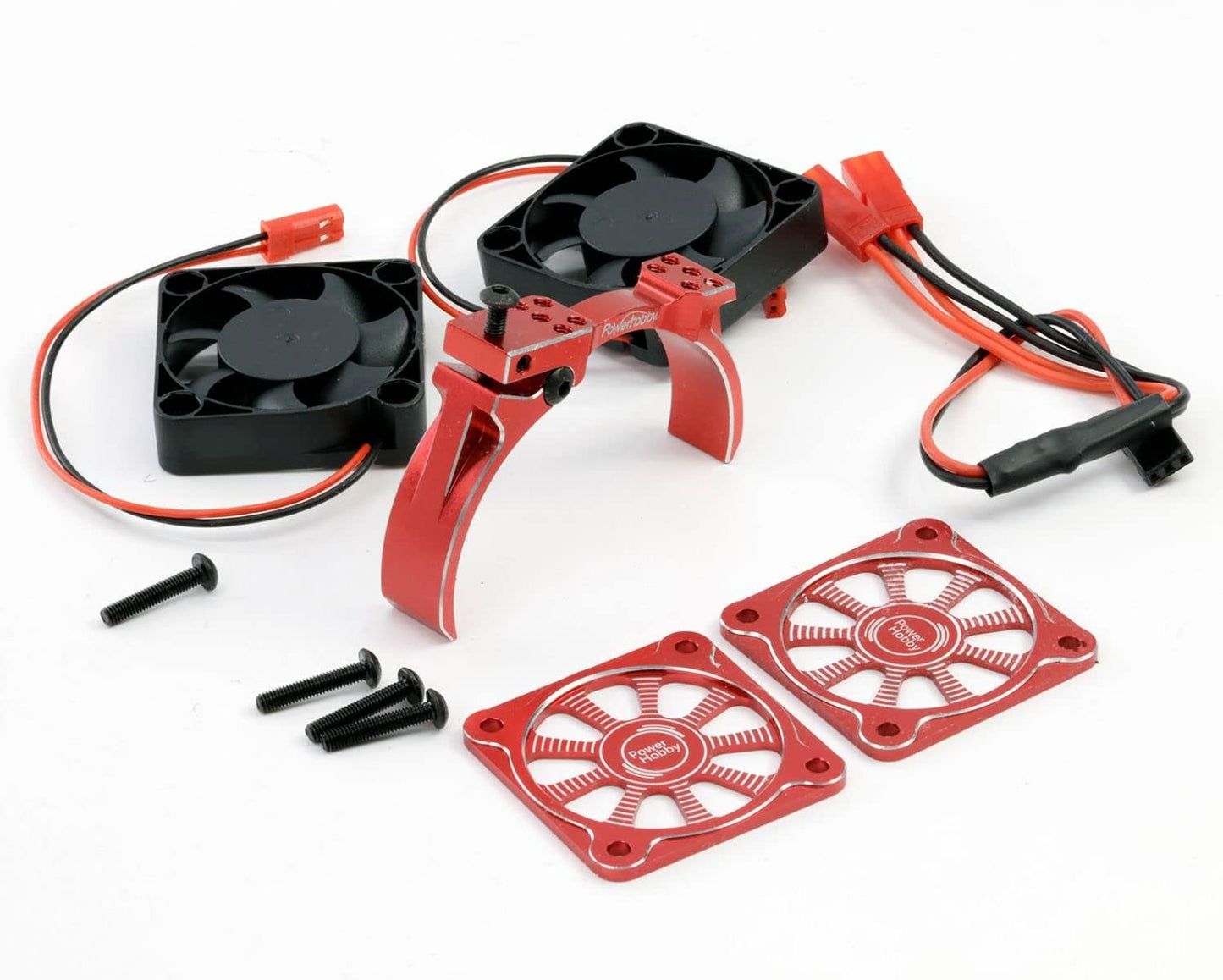 Power Hobbies Aluminum Heatsink 40mm 1/8 1/6 1/7 Dual High Speed Cooling Fans w/Cover (Red)
