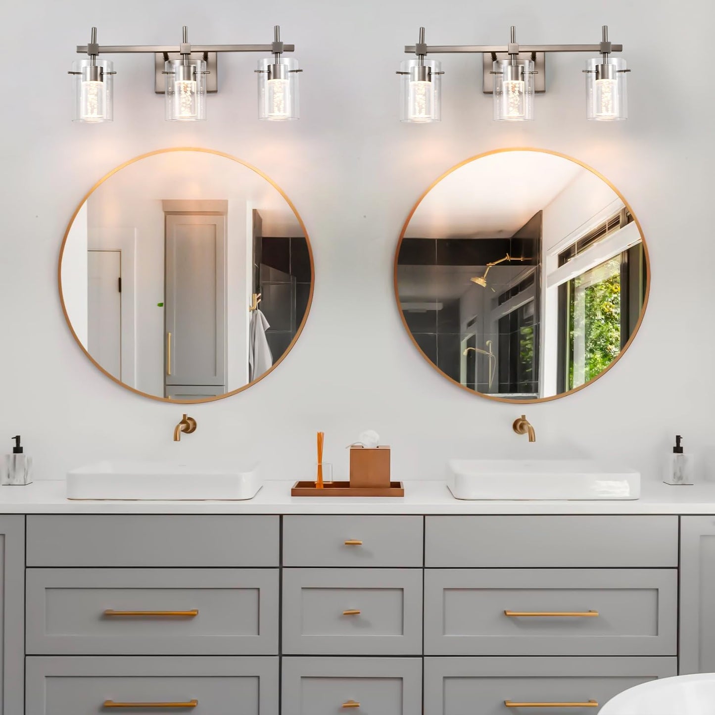 NOVCAND Bathroom Light Fixtures 3-Light, Brushed Nickel Vanity Light Over Mirror Dimmable 3 Color (3000K/4000K/6000K), Eye Protection LED Bathroom