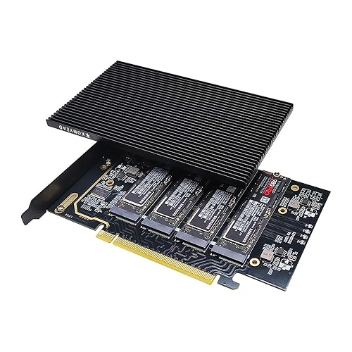 KONYEAD pcie4.0 x16 to m.2 m-Key nvme x 4 ssd Expansion Card with Heatsink?Supports 4 NVMe M.2 2280 up to 256Gbps?M2 Adapter Card 2280 Driver Free