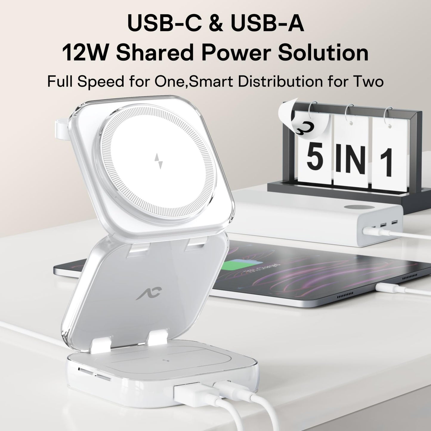 5-in-1 Wireless Charger for MagSafe, AC ISLAND Portable Travel Charging Station, 35W Max Qi2 Fast Foldable Magnetic Stand, Evolved for iPhone 17-12