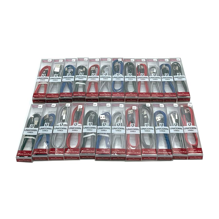 Unicorn Trade 25 Packs Supreme USB Charging Cables Compatible with iPhone Series 14 or Earlier USB to 8-Pin Charge + Sync Data Braided Cable 3.3ft