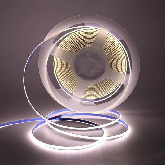 kumax 16.4Ft COB LED Strip Light, 12V/24V/5V, 3mm Width 400leds/m Super Bright Tap Light, High Density Light Strip, Flexible Dotless Design for Indoor