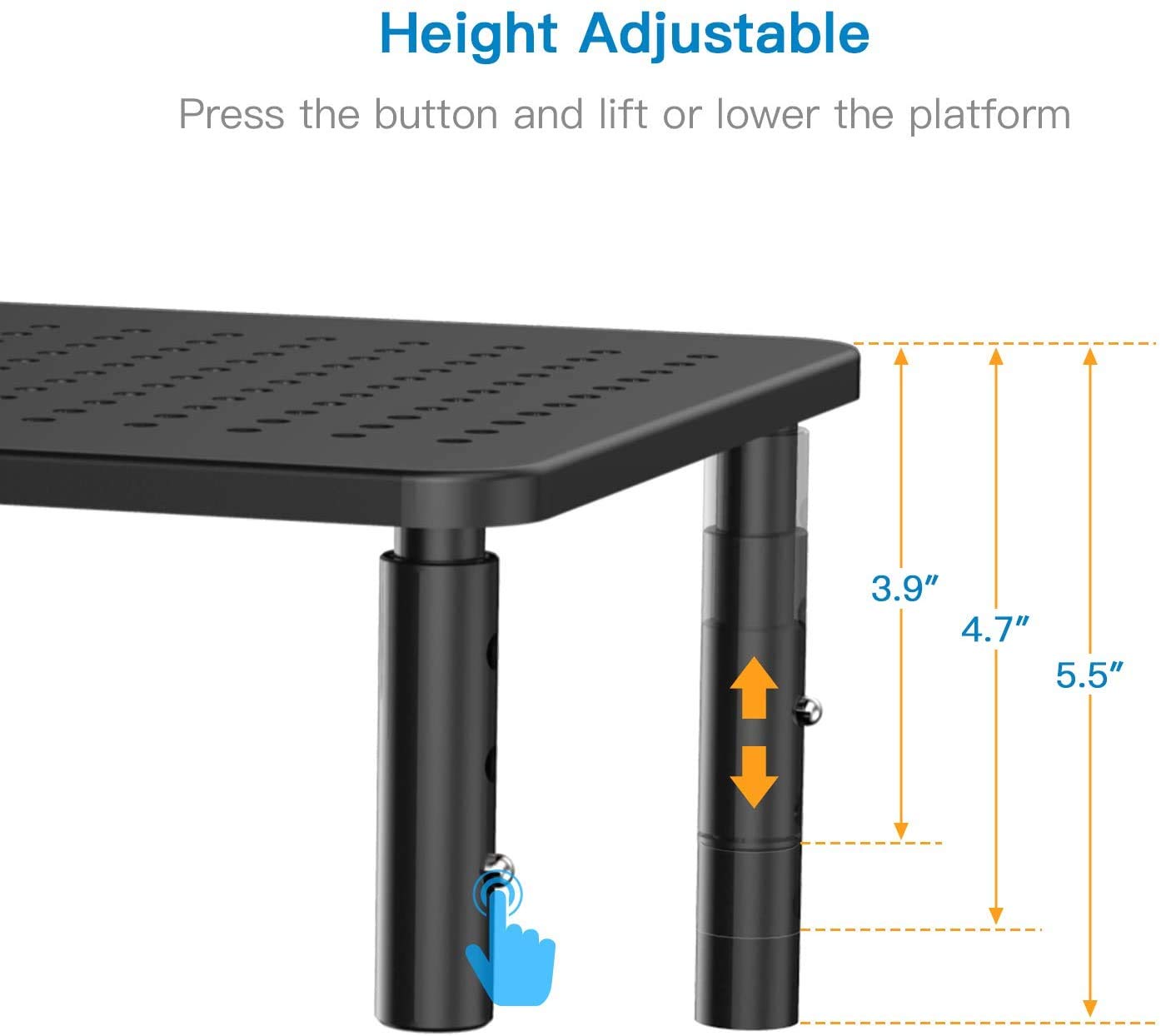 Impact Mounts Laptop PC Monitor Stand with Sturdy, Stable Black Metal Construction. Fashionable Riser Height Adjustable with Non-Skid Rubber. Perfect