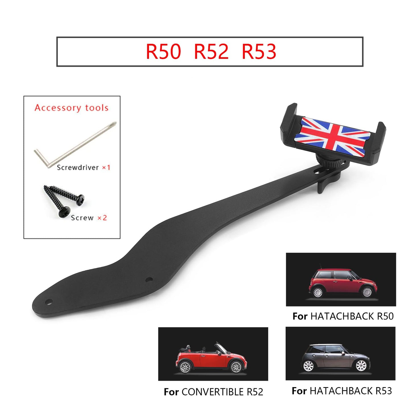 Lavitin Phone Holder Compatible with Cooper S Works JCW ONE R50 R52 R53 Hatchback Convertible Car Cell Phone Mount 360° Rotatable Cradle Metal