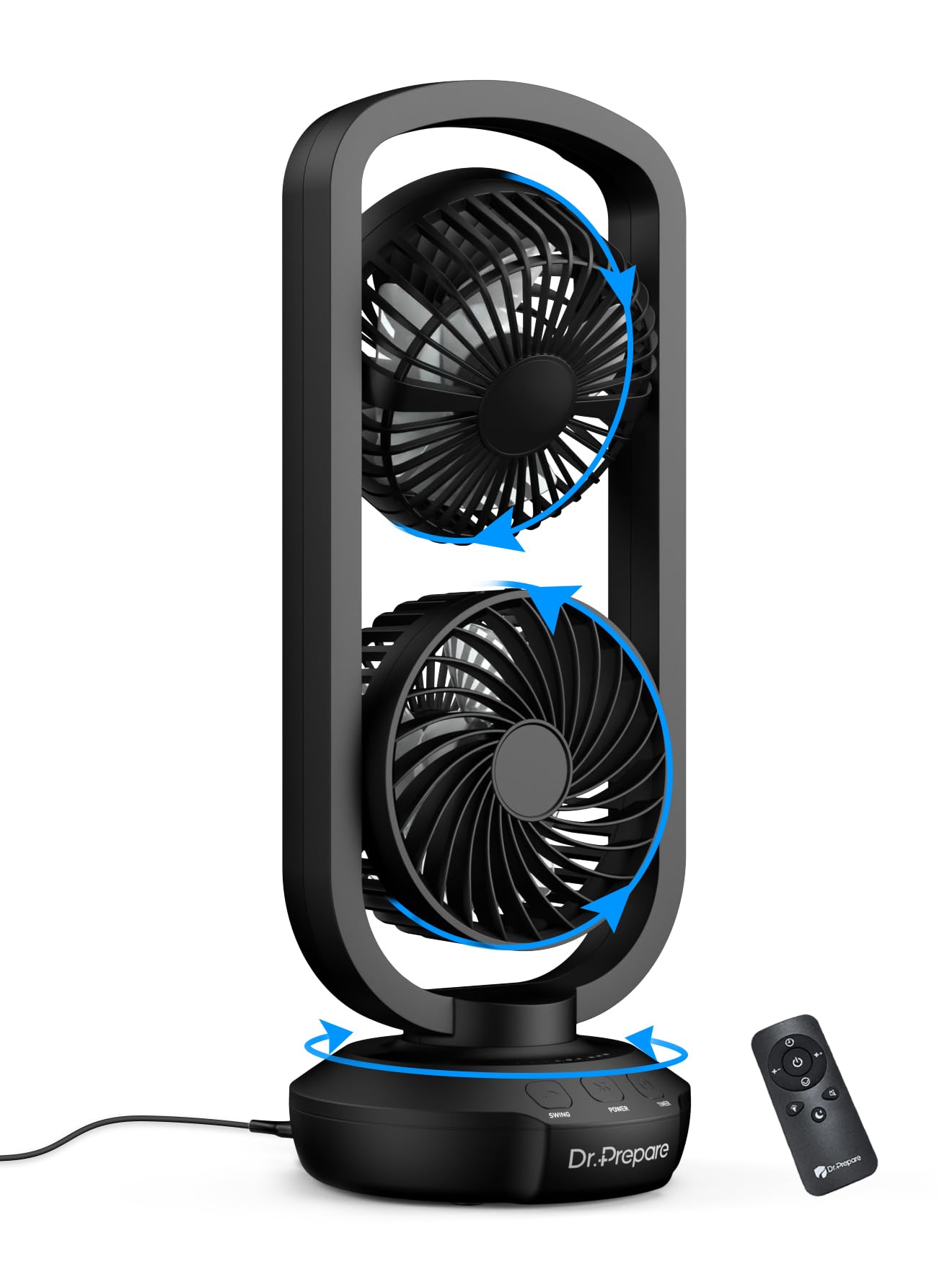 DR.PREPARE Small Tower Fan Oscillating Table Fans with 270° Tilt, 105° Oscillating, 3 Speeds and 3 Auto-Off Timer, Portable USB Powered Desk Fan