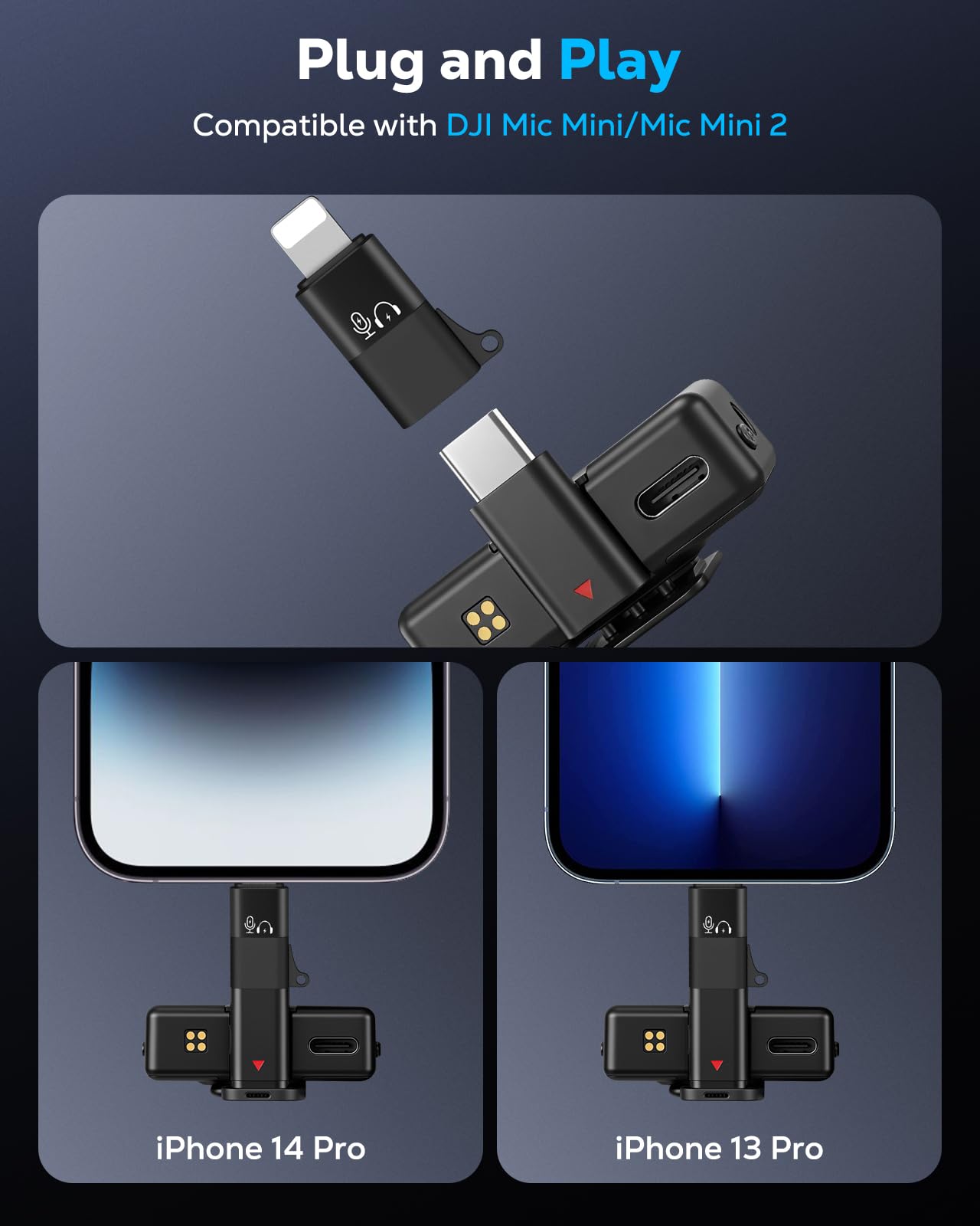 MoKo for DJI Mic Mini USB C to Lighting Phone Adapter - Lightning to USB-C Audio Adapter for iPhone 14/13/12/11/Apple EarPods/Wireless Mic