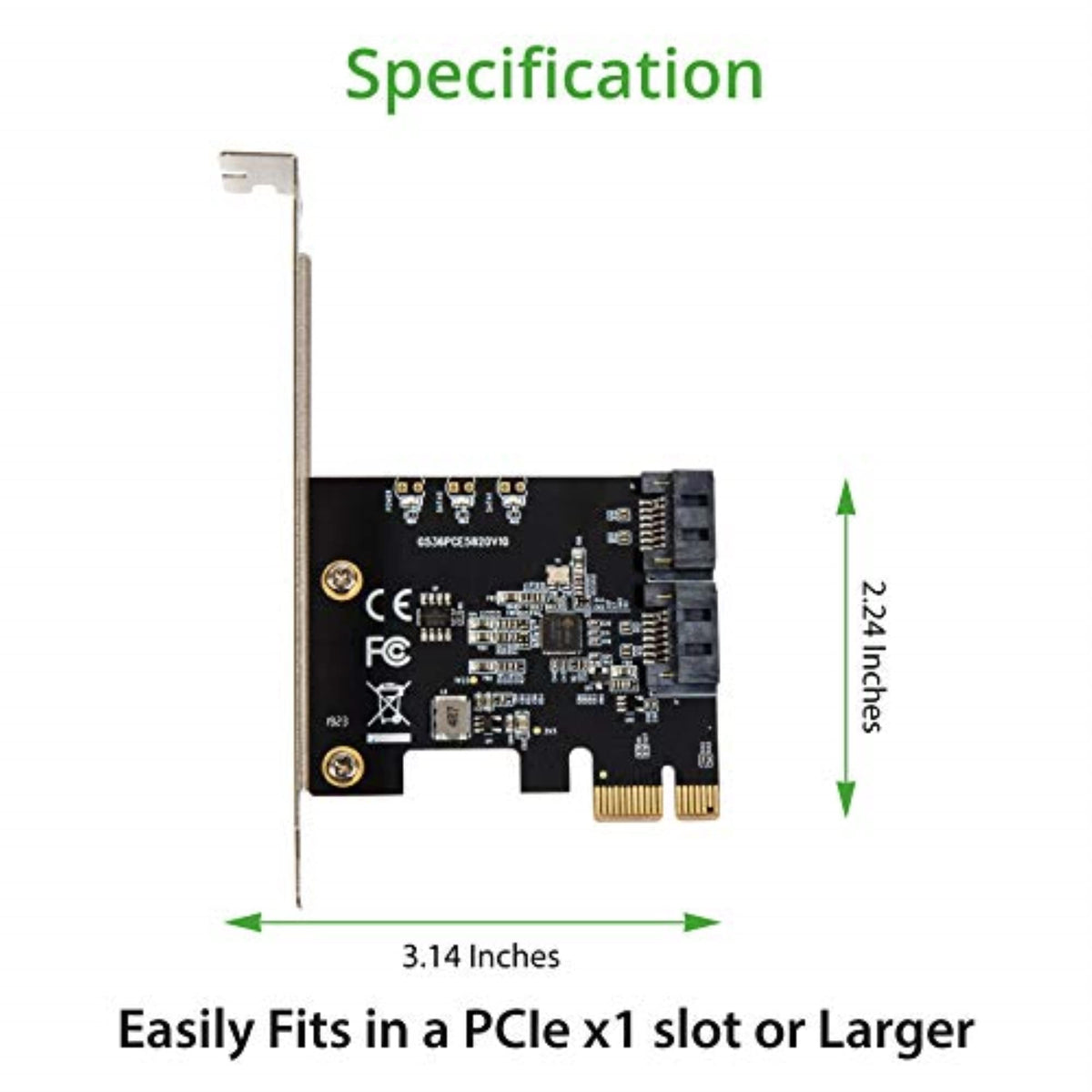 2 Port SATA III Expansion Card with Low Profile Bracket - 6Gbps SATA 3.0 Controller PCI Express x1 Jmicro Chipset for Windows10/8/7/XP/Vista/Linux