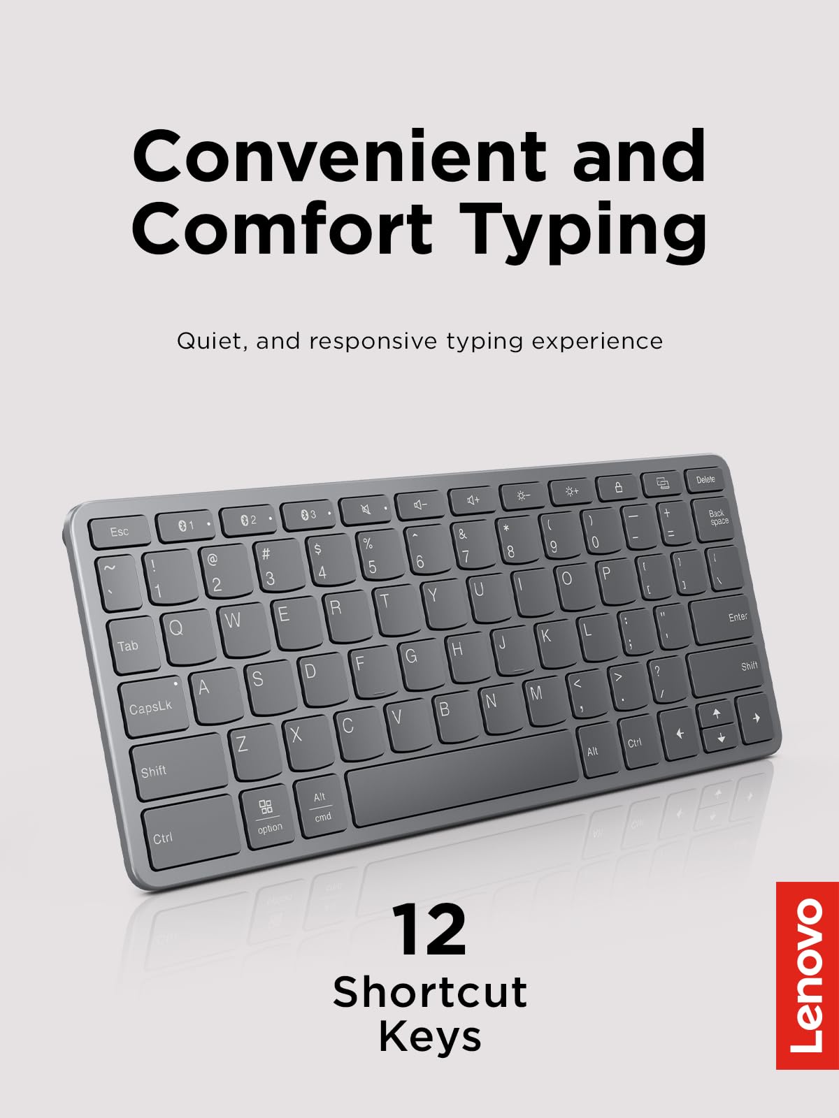 Lenovo Multi-Device Wireless Bluetooth Keyboard, Connect Up to 3 Devices Simultaneously, Compatible with iOS, Android, Windows, Slim Profile