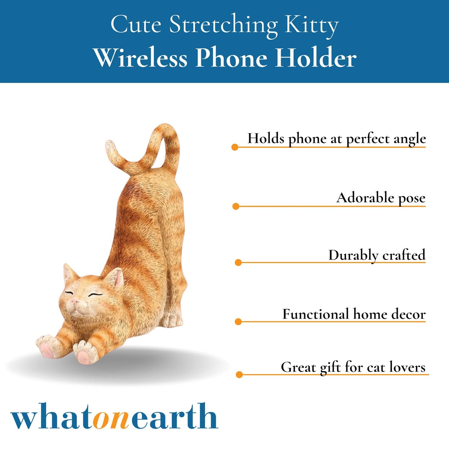 WHAT ON EARTH Cat Cell Phone Stand for Desk Cute Phone Holder for Desk Cat Desk Accessories for iPhone or Android, Black Cat