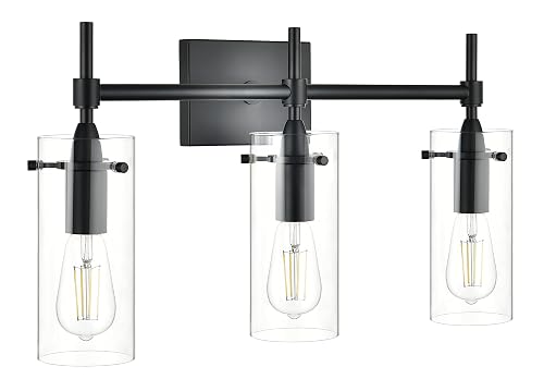 Linea di Liara Effimero Modern Farmhouse Bathroom Vanity Lights Fixtures 3 Lights Over Mirror Matte Black Vanity Lights for Bathroom Light Fixtures