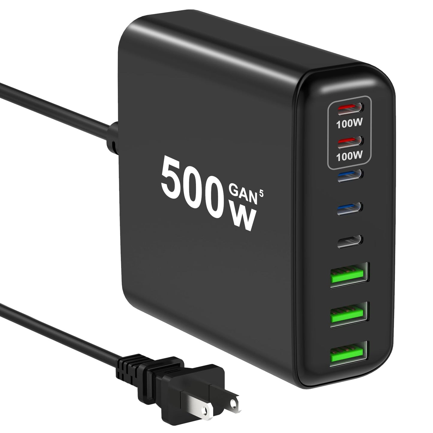 500W USB C Charger Block, 8-Port USB C Charging Station Fast Charging PD 120W PC Laptop Charger Adapter Compatible with MacBook Pro/Air/All iPad,DELL
