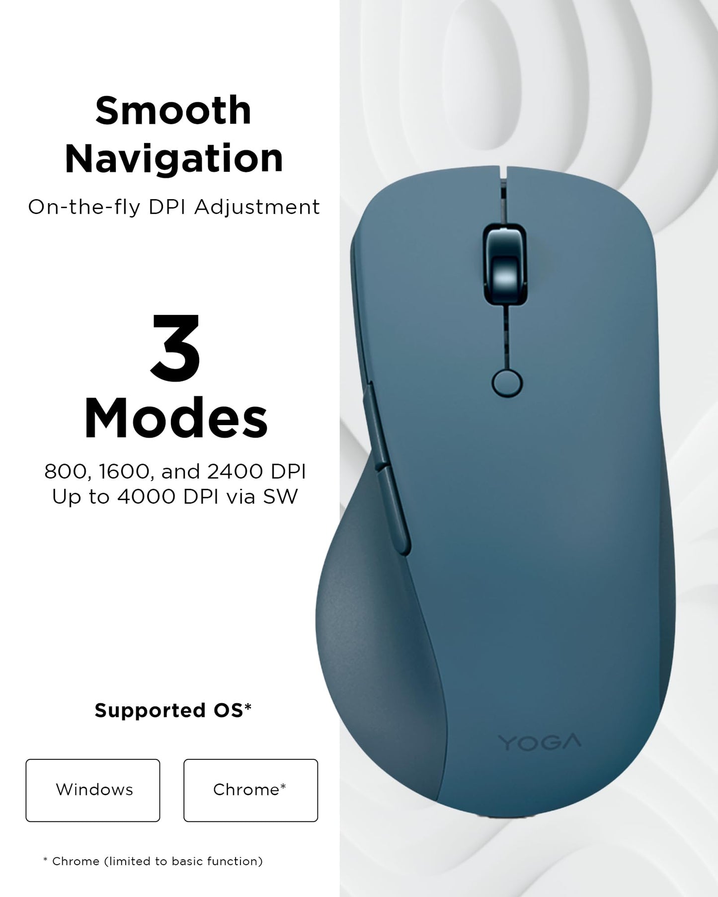 Lenovo Yoga Pro Mouse, Bluetooth, USB-C Rechargable, Dual Mode Bluetooth, 6 Button, Right Handed Design, Ergonomic Design, Programmable Buttons, 2-Way