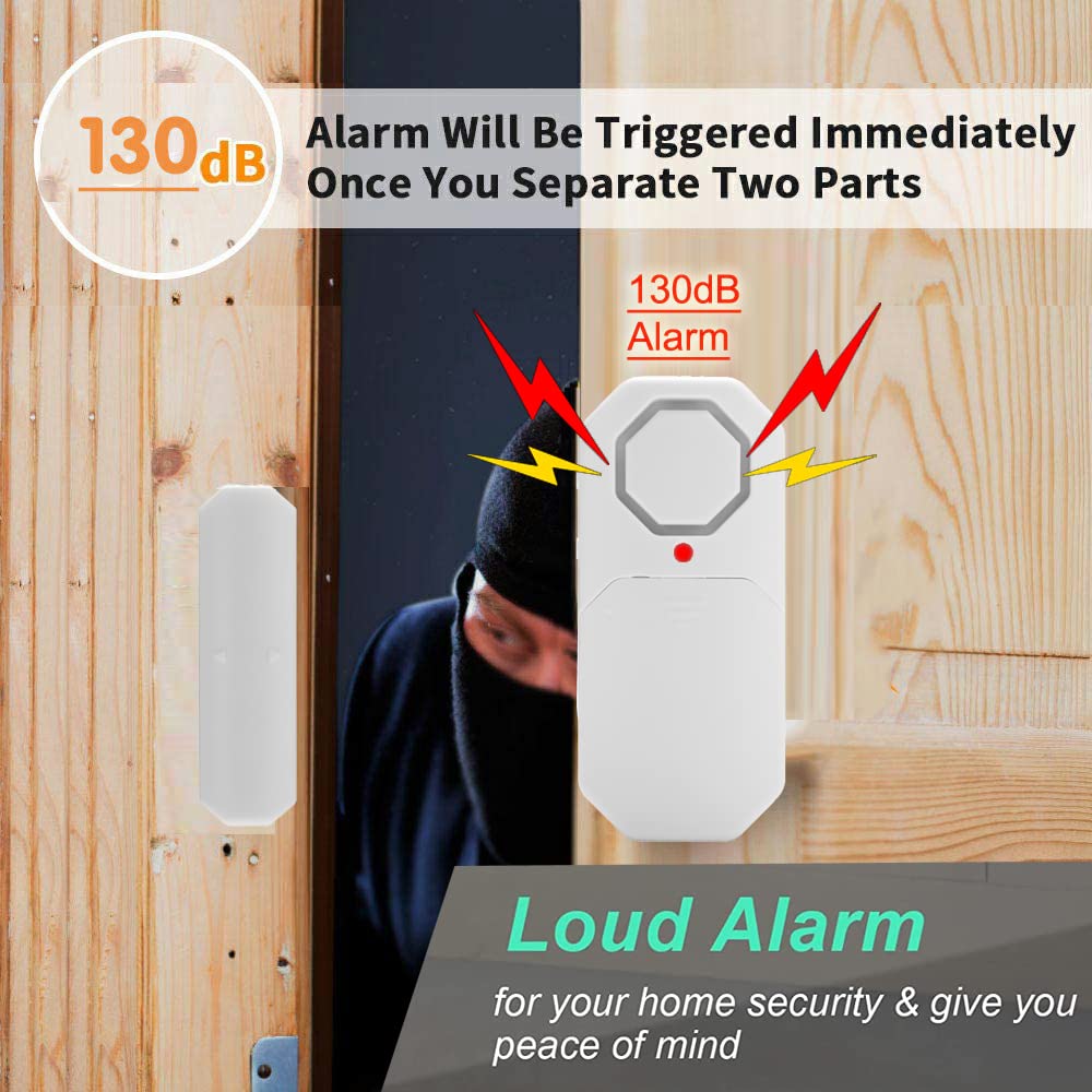 EverNary Door Window Alarm When Opened for Home Security with Remote, Wireless Door Sensor Alarm for Kids Safety with Adjustable Volume (4 Door Sensor
