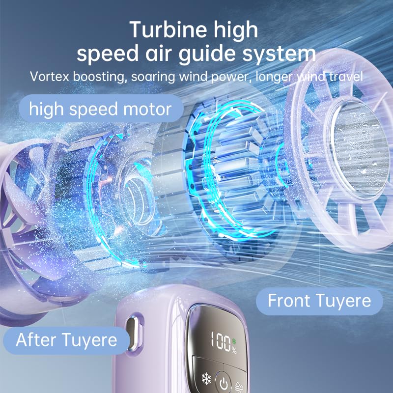 Portable Handheld Fan with Ice Cooling, 4000mAh Rechargeable Mini Fan, 3-in-1 Neck Fan/Desktop Fan, 100 Speed Adjustable Personal Fan, LED Display