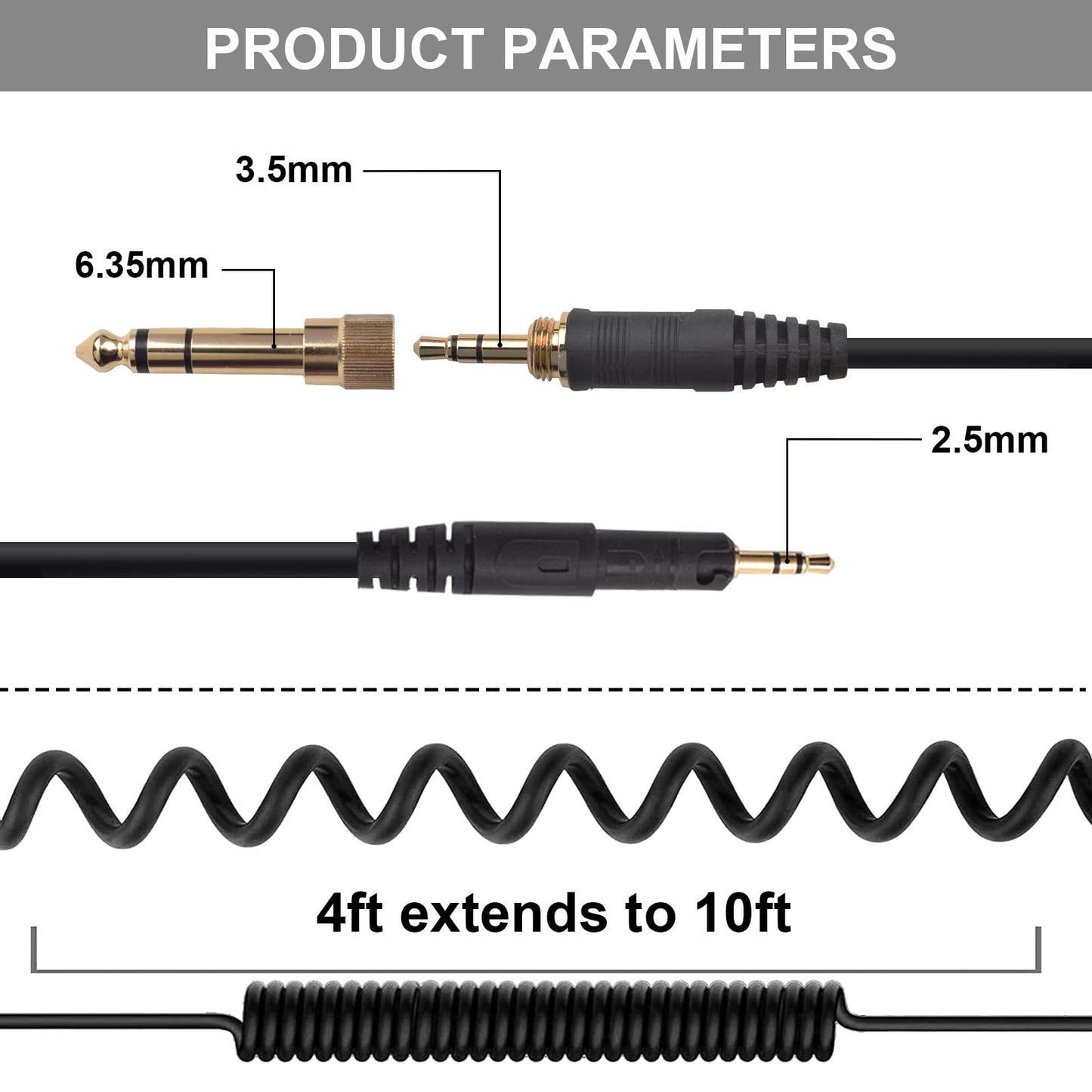 Hizsoaor ATH-M50x Replacement Cable, Audio Cable Compatible with Audio Technica ATH-M50x、ATH-M40x、ATH-M70x、ATH-M60x Coiled AUX Headphone Extension…
