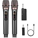 ALPOWL Wireless Microphones, Metal Dynamic Microphone System with Rechargeable Receiver, 50H Duration, 200ft Range, Microphone for Karaoke Singing