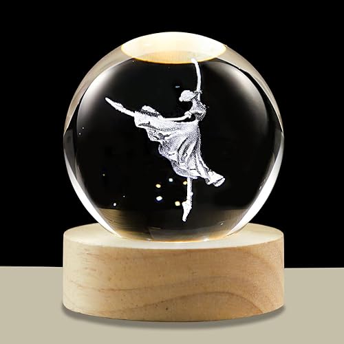 hochance 3D Dancer Crystal Ball Lamp with Adjustable Brightness LED Wooden Base,Night Light for Kids Teens Adults,Birthday Gift Home Desk Office