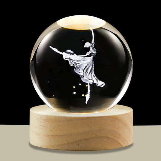 hochance 3D Dancer Crystal Ball Lamp with Adjustable Brightness LED Wooden Base,Night Light for Kids Teens Adults,Birthday Gift Home Desk Office