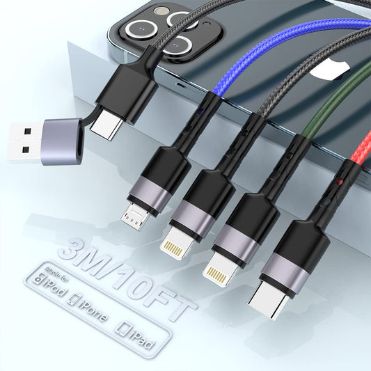 10 Ft USB C Multi Fast Charging Cable Universal USB Cellphone Cables 4 in 1 Charging Cord with Lightning*2+Type C+Micro USB Nylon Braided Charger…