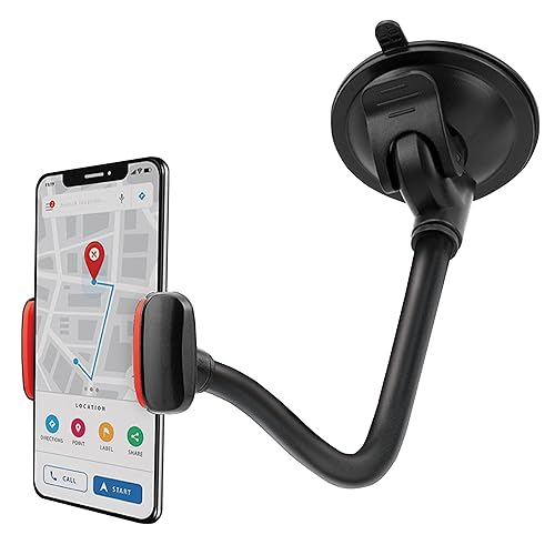 CHARGEWORX Adjustable Windshield Phone Mount for Cars, 14.75” Flexible Gooseneck Cell Phone Holder with Suction Cup, Anti-Slip Clamp Grip, 360-Degree