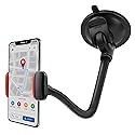 CHARGEWORX Adjustable Windshield Phone Mount for Cars, 14.75” Flexible Gooseneck Cell Phone Holder with Suction Cup, Anti-Slip Clamp Grip, 360-Degree