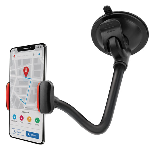 CHARGEWORX Adjustable Windshield Phone Mount for Cars, 14.75” Flexible Gooseneck Cell Phone Holder with Suction Cup, Anti-Slip Clamp Grip, 360-Degree