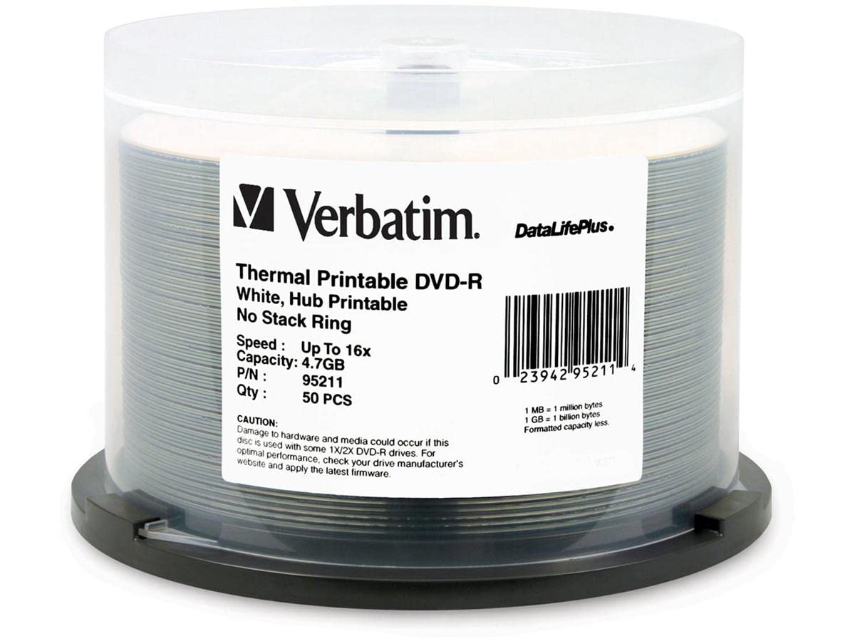 Verbatim DVD-R 4.7GB 16x DataLifePlus Thermal Recordable Disc,50-Pk Spindle