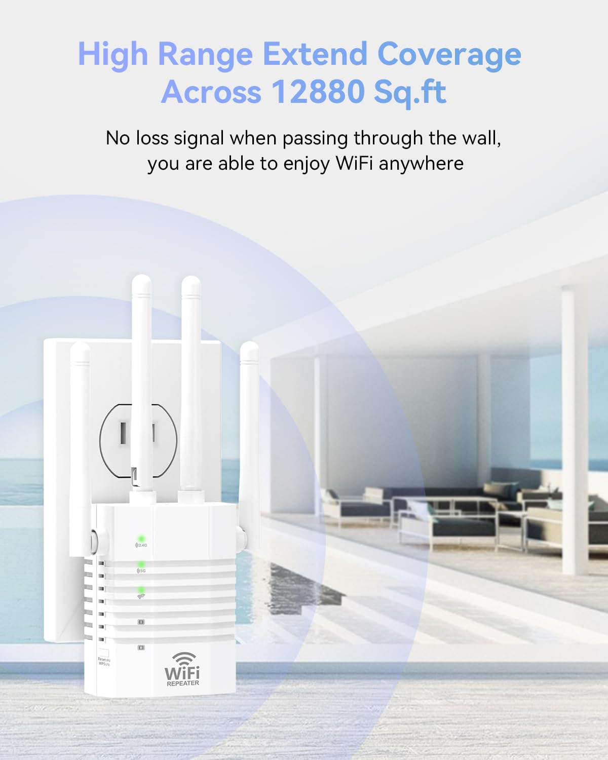 WiFi Extender Signal Booster Support 105 Devices,WiFi Booster 1200Mbps Dual Band (5GHz/2.4GHz) 360 Full CoverageUp to (12880 sq.ft),1-Tap Setup, WiFi