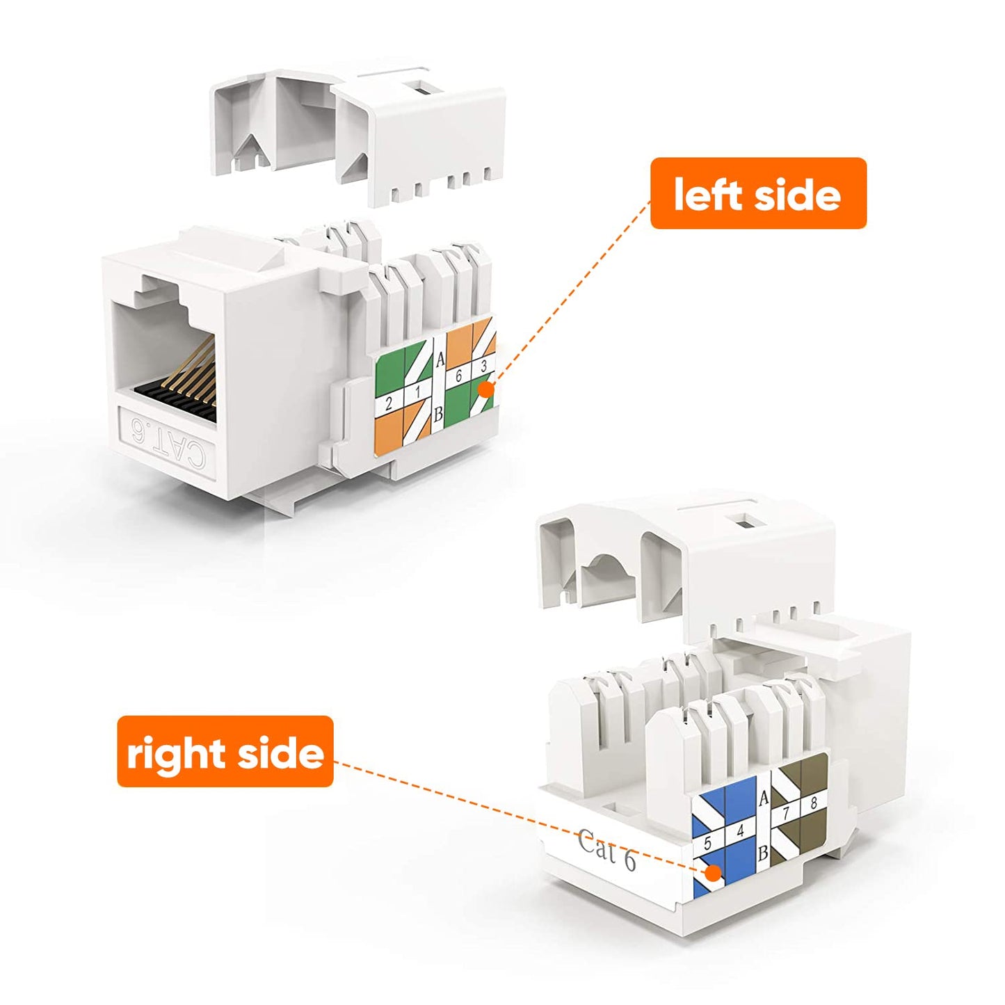 CableCreation Cat6 Keystone Jacks, 10-Pack RJ45 Keystone Jack, Ethernet Keystone Modular Female Connectors, White