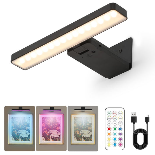 INHXSZU Picture Lights for Wall,Wireless Battery Operated Picture Light,Art Gallery Light with Remote Control,13 RGB Paintings Light Dimmable