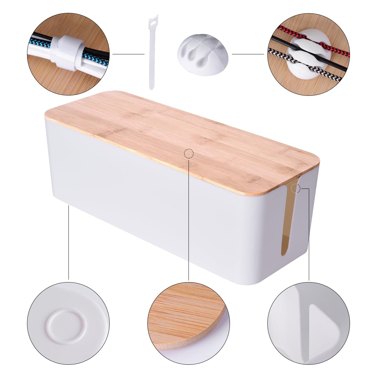 2 Pack Large Cable Management Box - Wooden Style Cord Organizer and Cover for TV Wires, Computer, Router, USB Hub and Under Desk Power Strip - Safe