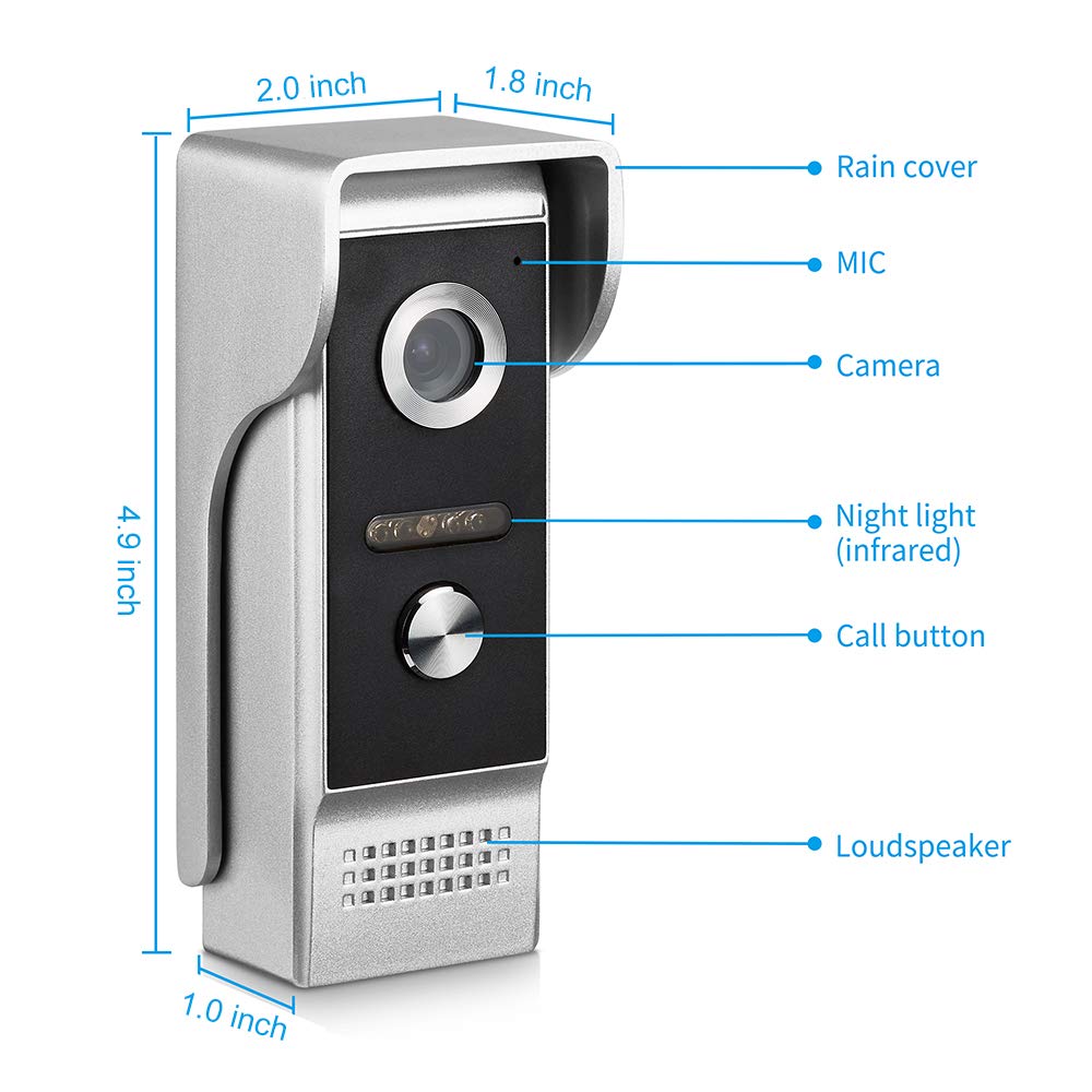 AMOCAM Video Intercom System, 7 Inche Monitor Wired Video Door Doorbell Kit, Outdoor IR Camera Door Intercom, Support Monitoring, 2-Way Audio