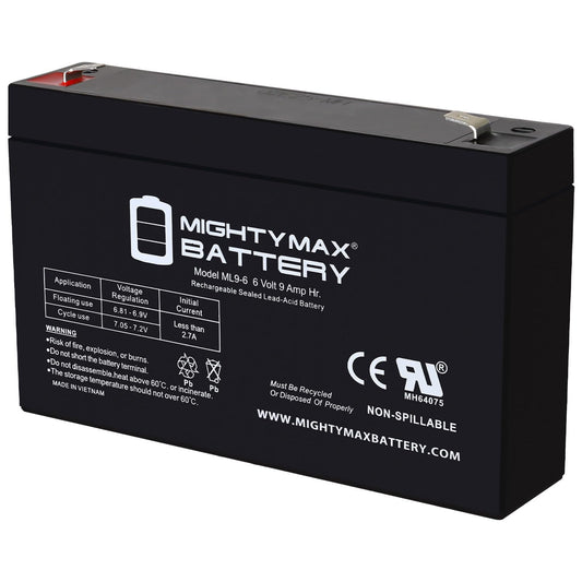 Mighty Max Battery Mighty Max Battery ML9-6 - 6 Volt 9 AH, F2 Terminal, Rechargeable SLA AGM Battery