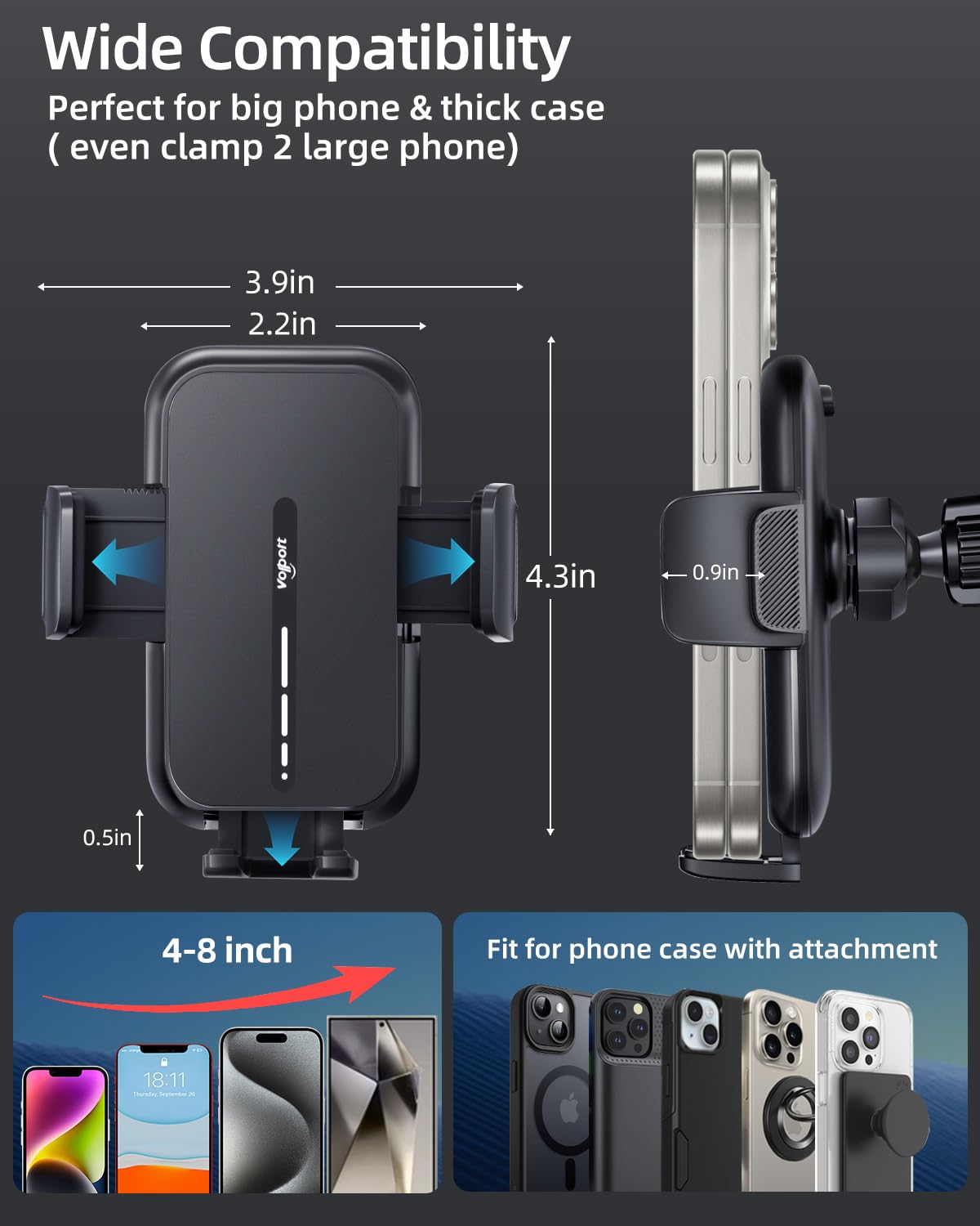 volport Vent Phone Mount for Car, Hands Free Air Vent Clip Cellphone Holder with Deep Wide Clamp, Universal Automobile Cradle Fit for Mercedes Benz