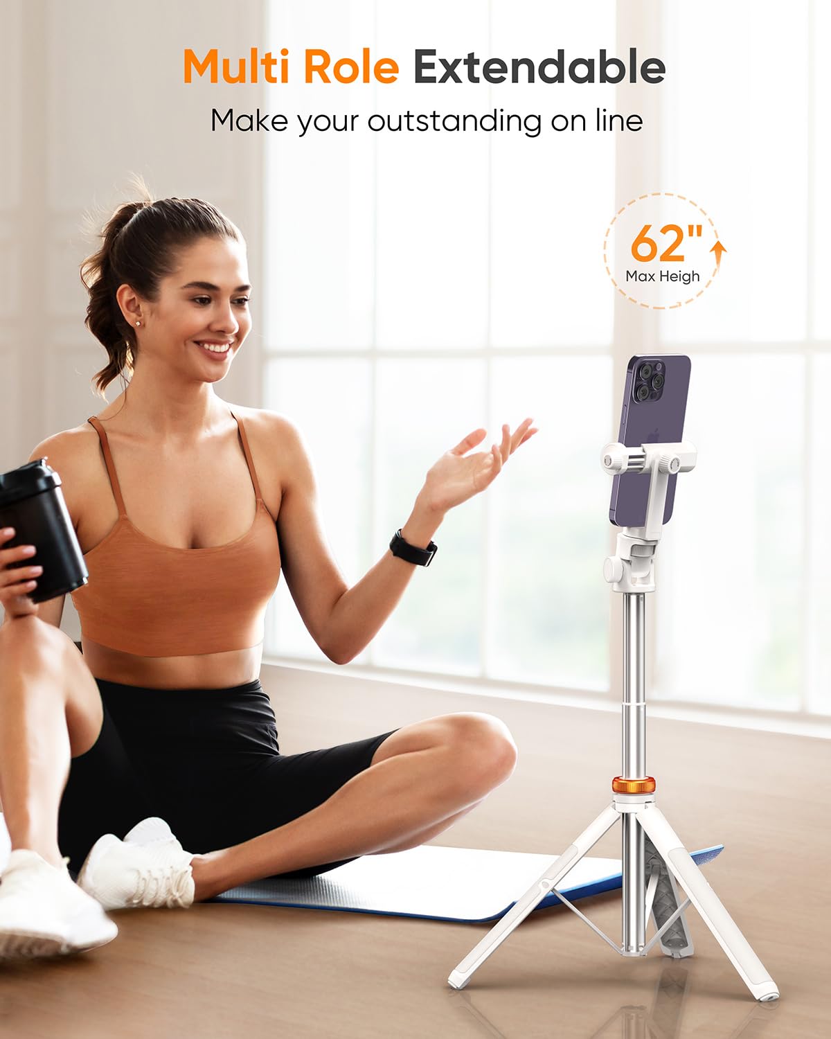 EUCOS 62" Tripod for iPhone, Sturdy Selfie Stick Tripod with Remote & Lightweight Phone Stand, Solidest Portable Cell Phone Tripod, Compatible iPhone