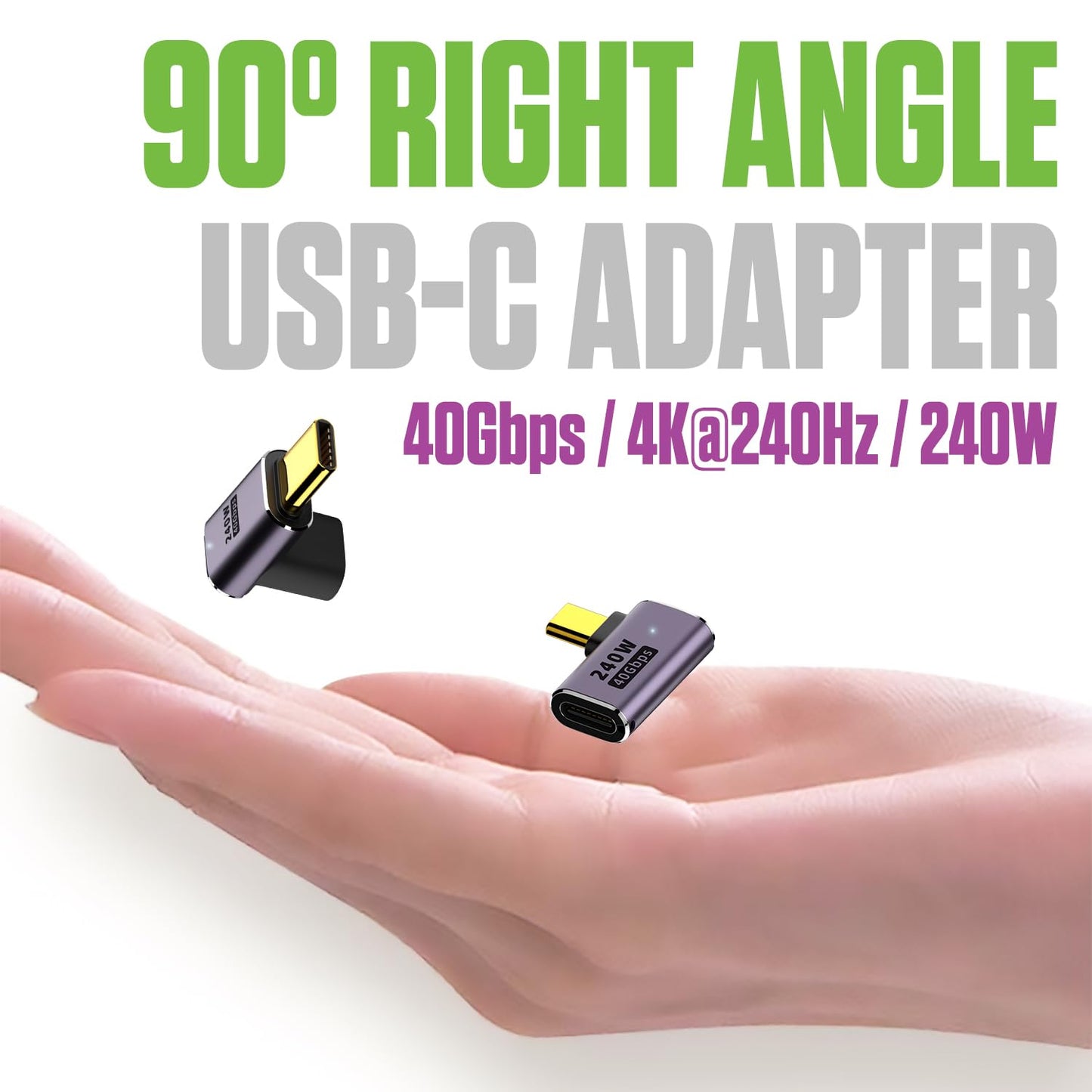 Cellet 90° Right Angle USB-C Adapter, 240W PD Fast Charging, 40Gbps Data Transfer, 4K@240Hz, 2-Pack