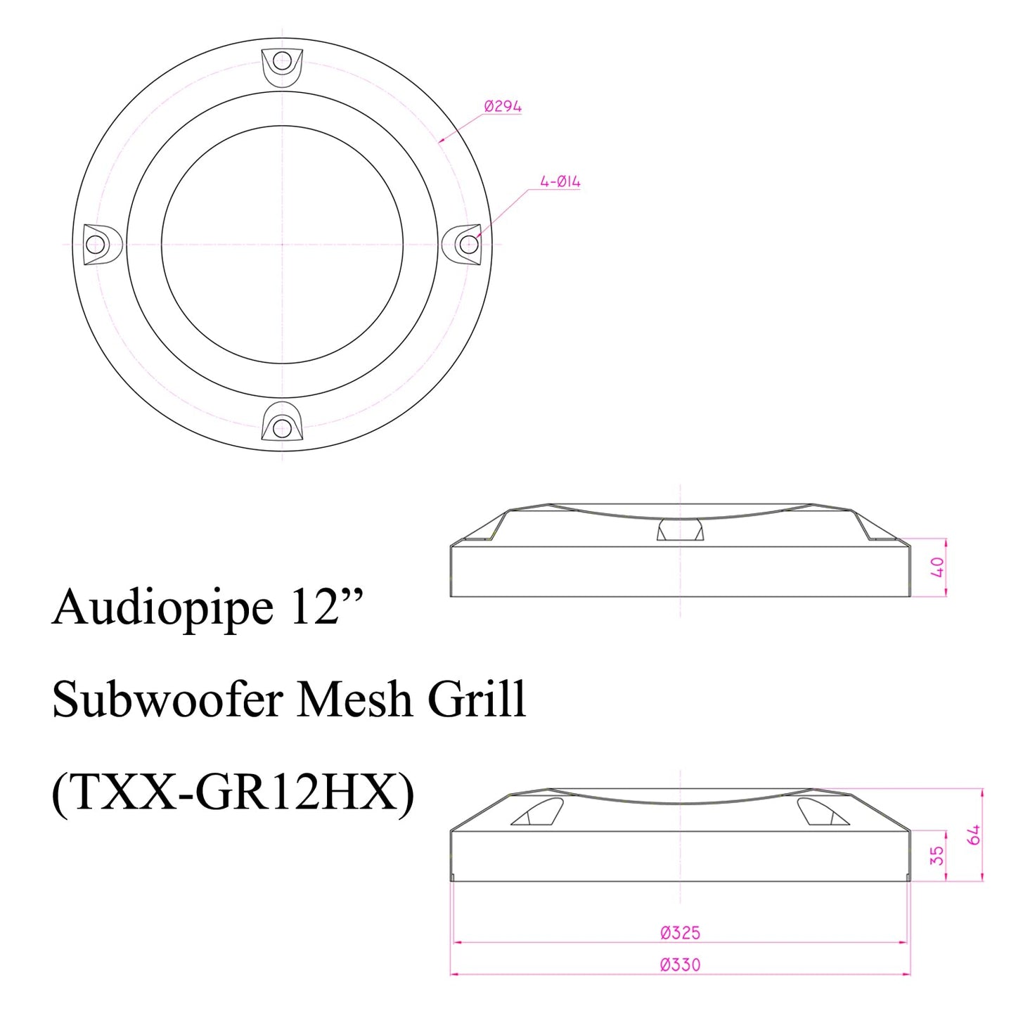 Audiopipe 12” Subwoofer Mesh Grill (TXX-GR12HX), Specifically Designed for High Excursion Subwoofers, Subwoofer Cone and Dust Cap Metal Grill