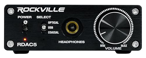 Rockville RDAC5B DAC Digital to Analog Converter, USB/Optical/Coax/RCA, 24-Bit Support, Up to 192kHz Input, Headphone Amp, for Home Audio and Gaming