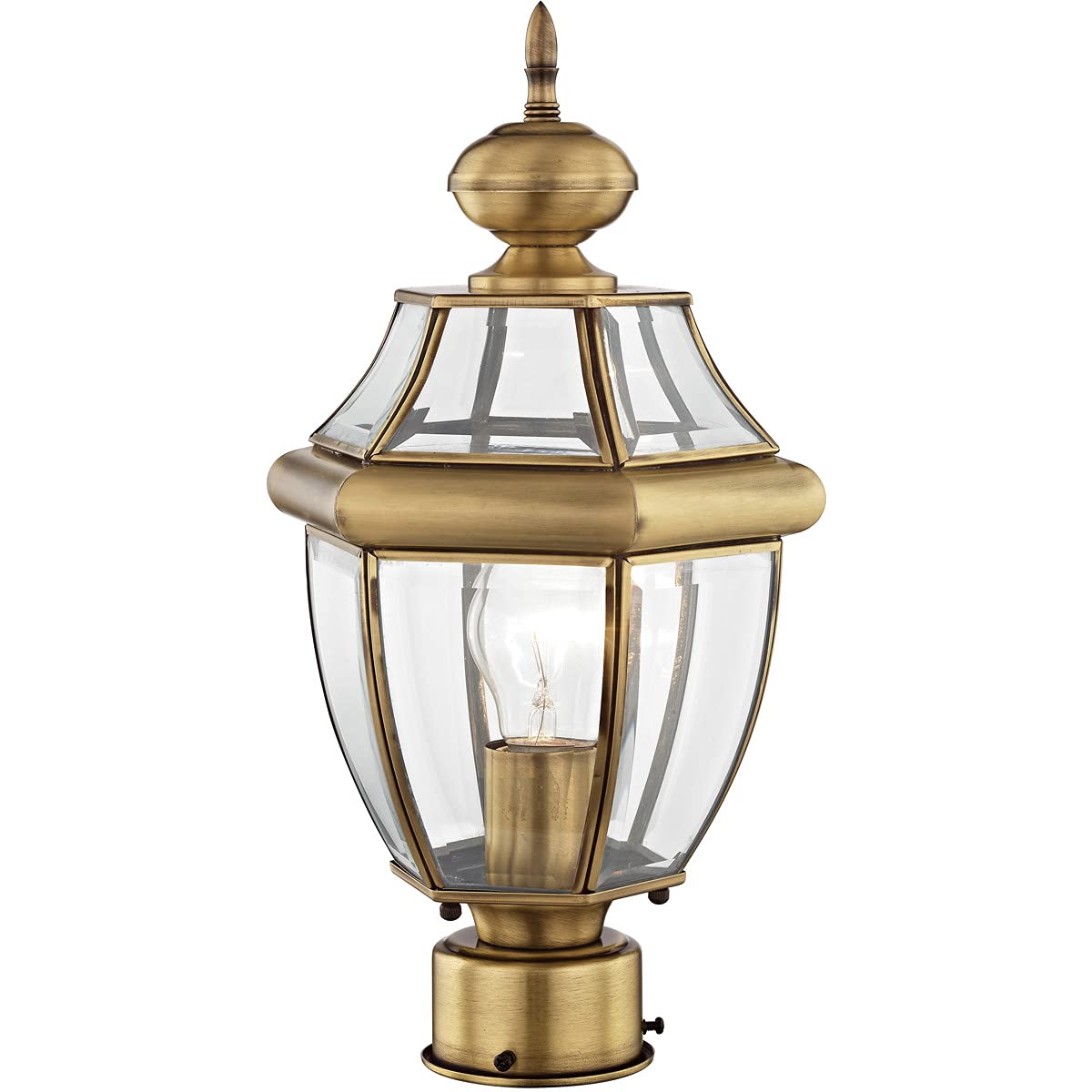 Livex Lighting Lantern 2153-01 Outdoor Post with Clear Beveled Glass Shades, Antique Brass