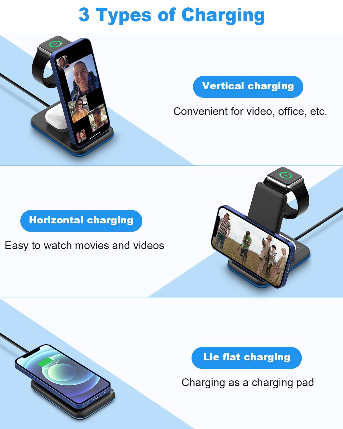 ZUBARR Foldable Wireless Charger for Multiple Devices 3 in 1 Wireless Charging Station for Travel, Compatible with iPhone 17 16e 16 15 14 13 12 11