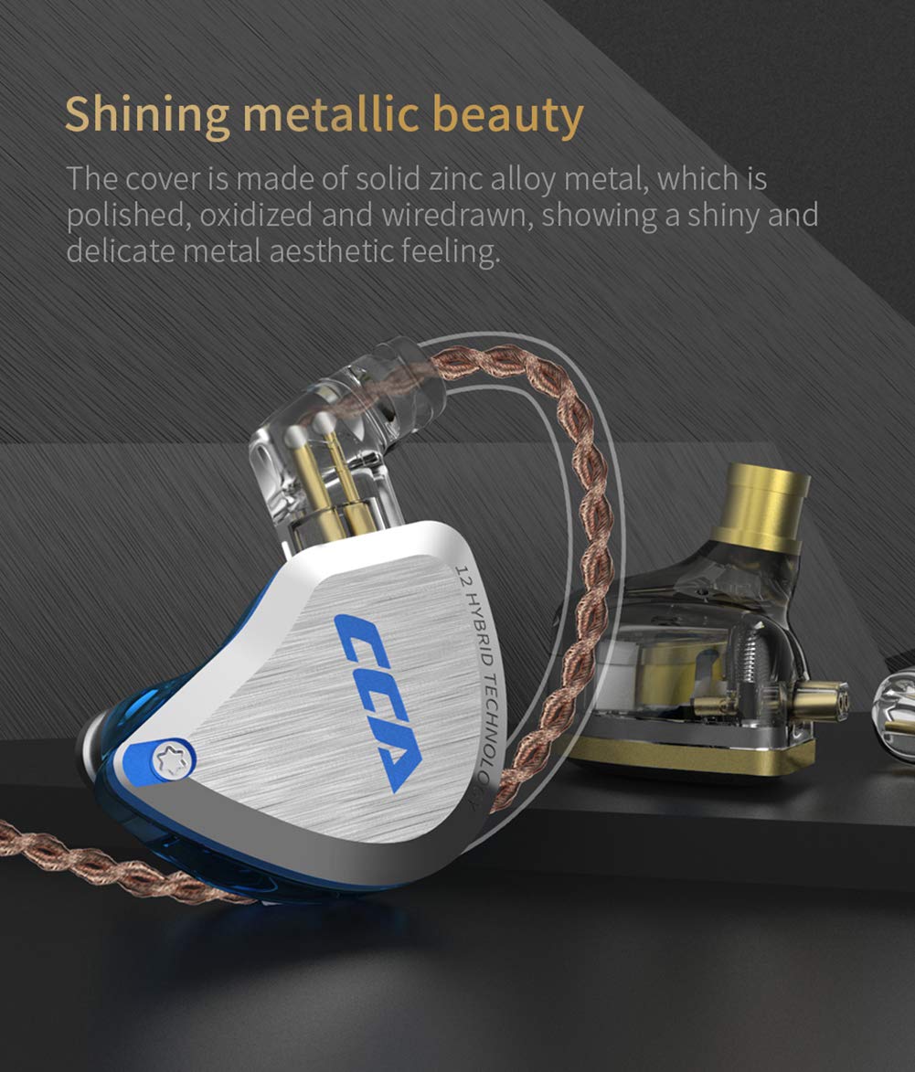 CCA C12 in-Ear Monitors, 5BA+1DD Hybrid HiFi Stereo Noise Isolating IEM Wired Earphones/Earbuds/Headphones with Detachable Tangle-Free Cable 2Pin