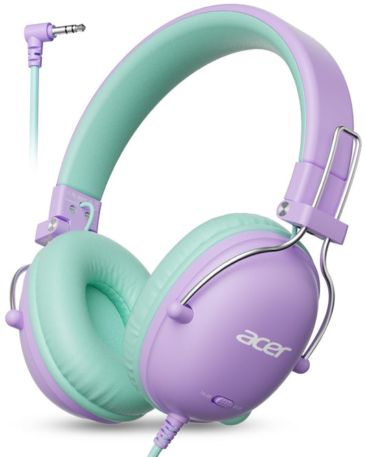 Acer Kids Headphones Wired for School, 74-85dB Limiter, Purple-Green OHW342